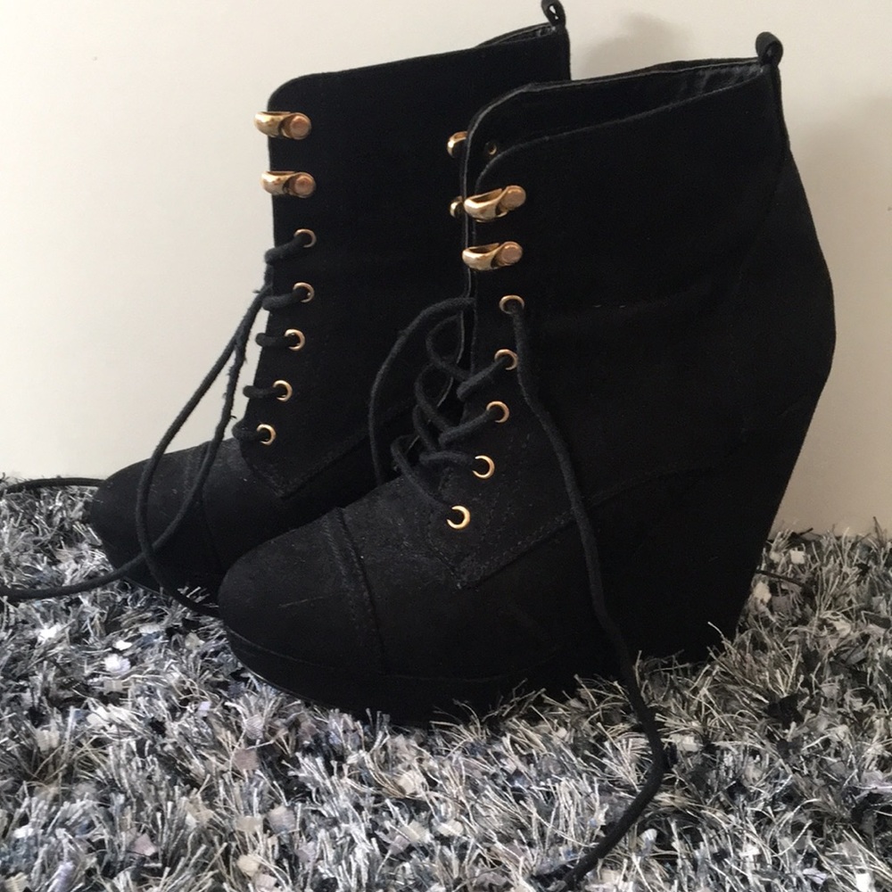Black Lace Up wedge Booties